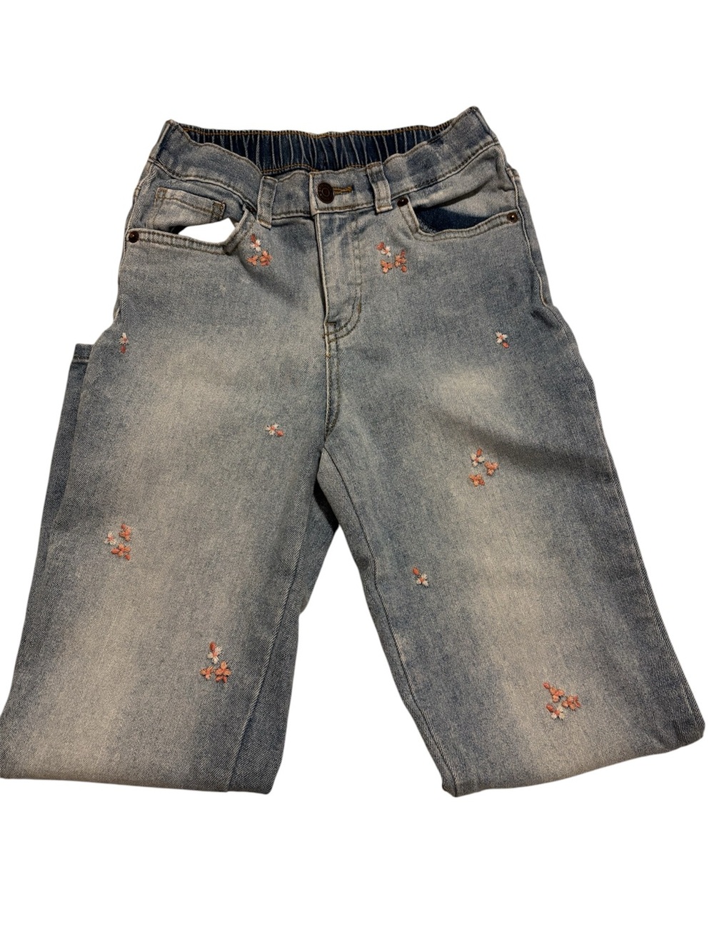 Cat & Jack Light Blue Denim Shorts with Pink Embroidered Flowers
